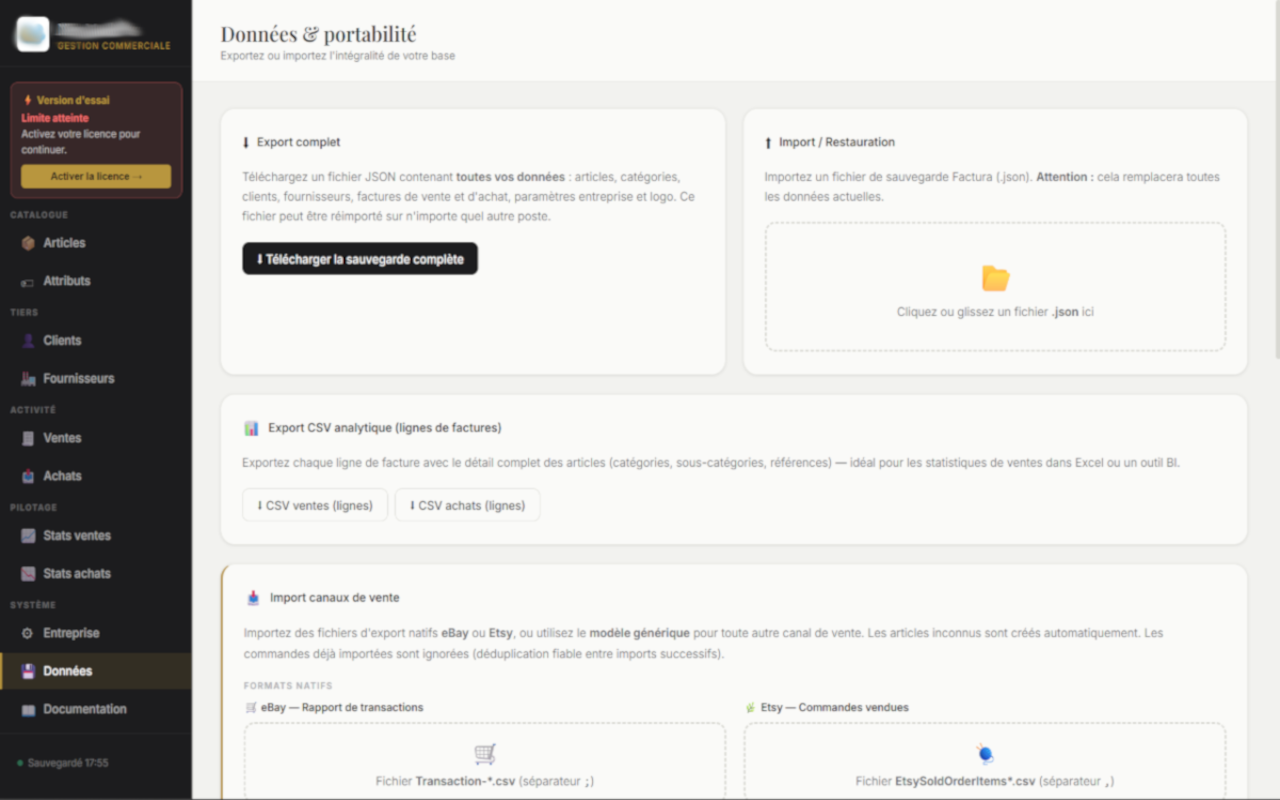 NesFactura — catalogue des articles